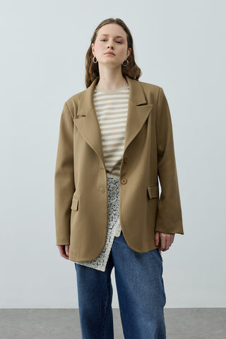 Çift Düğmeli Oversize Blazer Ceket Camel