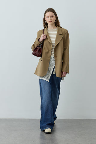 Çift Düğmeli Oversize Blazer Ceket Camel