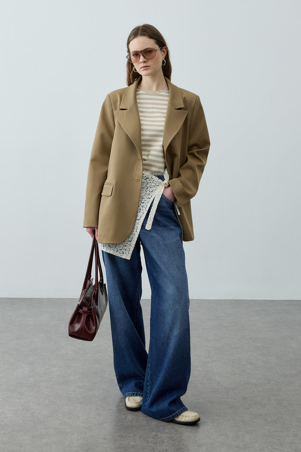 Çift Düğmeli Oversize Blazer Ceket Camel