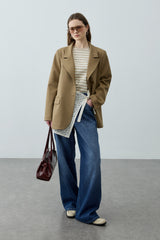 Çift Düğmeli Oversize Blazer Ceket Camel