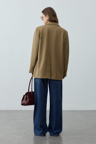 Çift Düğmeli Oversize Blazer Ceket Camel