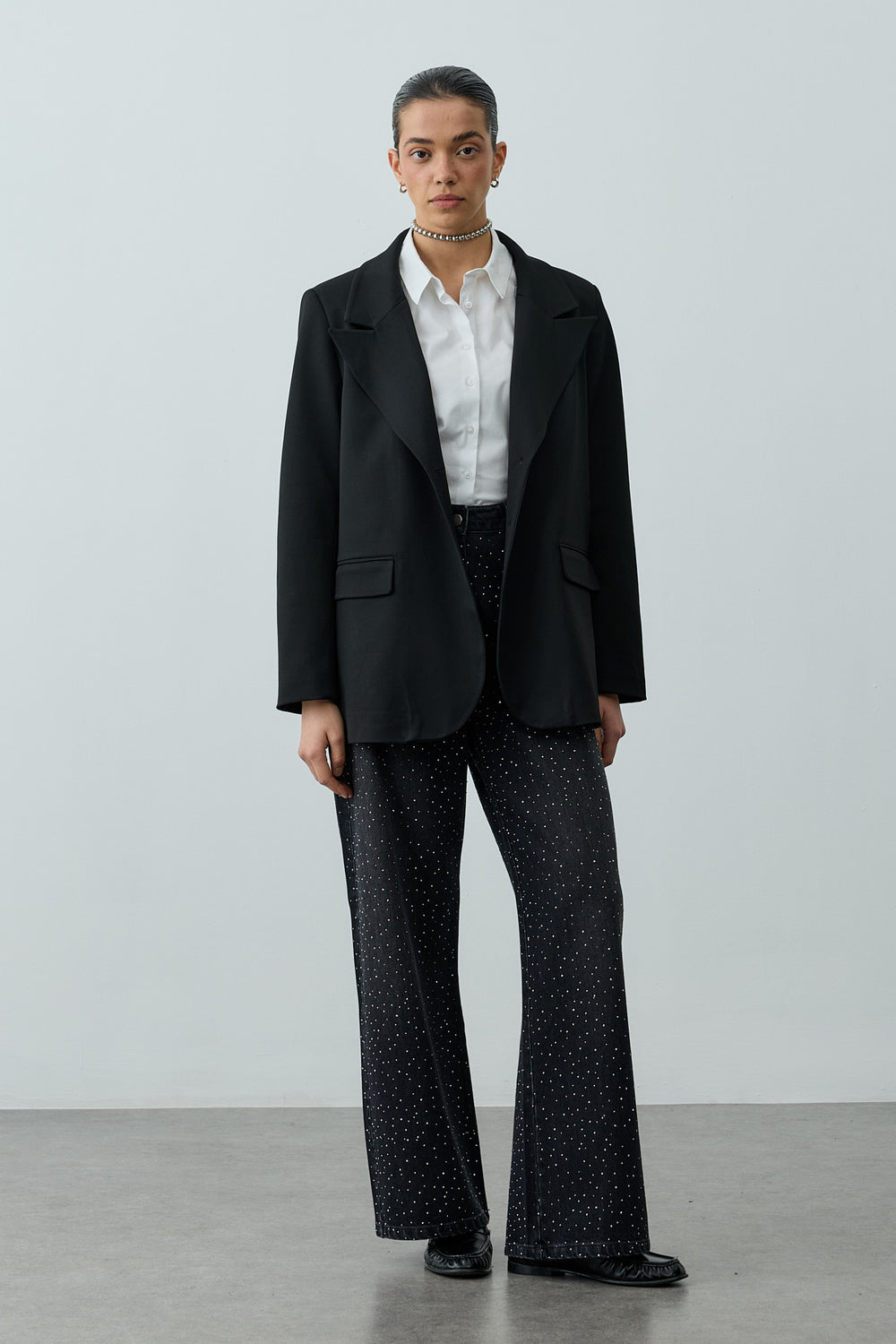 Çift Düğmeli Oversize Blazer Ceket Siyah