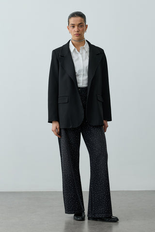 Çift Düğmeli Oversize Blazer Ceket Siyah