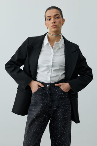 Çift Düğmeli Oversize Blazer Ceket Siyah