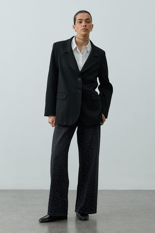 Çift Düğmeli Oversize Blazer Ceket Siyah