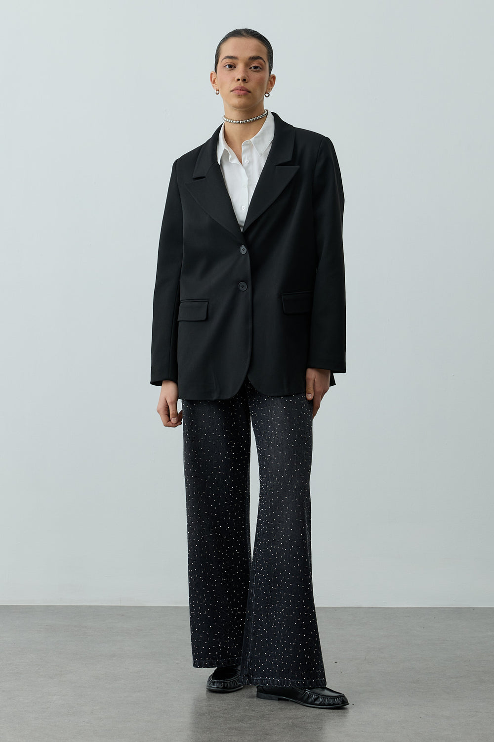 Çift Düğmeli Oversize Blazer Ceket Siyah