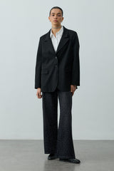 Çift Düğmeli Oversize Blazer Ceket Siyah