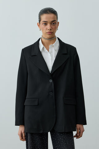 Çift Düğmeli Oversize Blazer Ceket Siyah