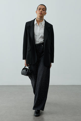 Çift Düğmeli Oversize Blazer Ceket Siyah