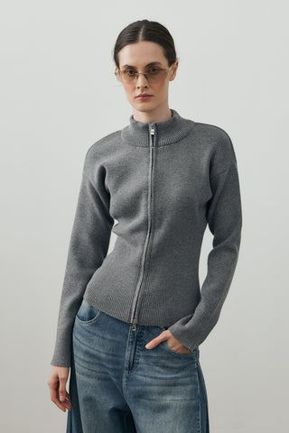 Çift Fermuarlı Dik Yaka Hırka Antrasit