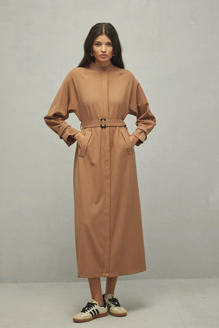 Çift İğne Kadın Elbise Camel - Fahhar Design
