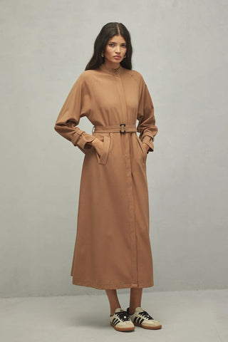 Çift İğne Kadın Elbise Camel - Fahhar Design