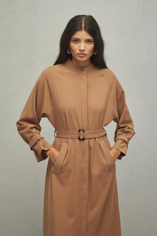 Çift İğne Kadın Elbise Camel - Fahhar Design