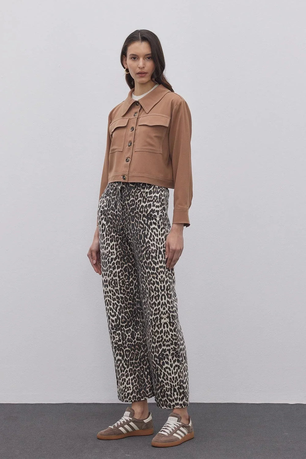 Double Needle Women's Shirt Jacket Camel