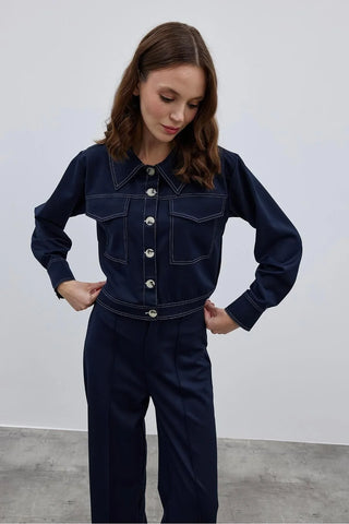 Çift İğne Kadın Gömlek Ceket Lacivert - Fahhar Design