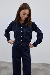Çift İğne Kadın Gömlek Ceket Lacivert