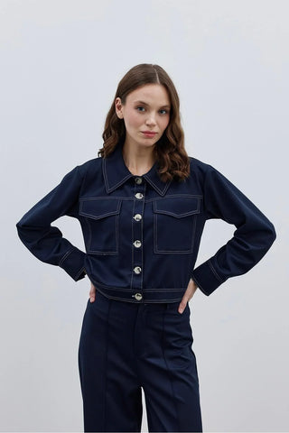 Çift İğne Kadın Gömlek Ceket Lacivert - Fahhar Design
