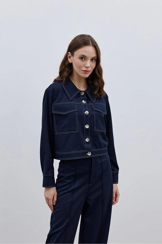 Çift İğne Kadın Gömlek Ceket Lacivert - Fahhar Design