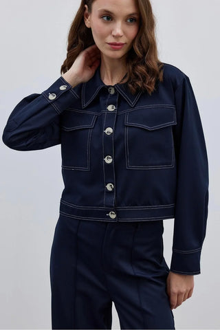 Çift İğne Kadın Gömlek Ceket Lacivert - Fahhar Design