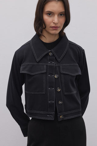 Çift İğne Kadın Gömlek Ceket Siyah - Fahhar Design