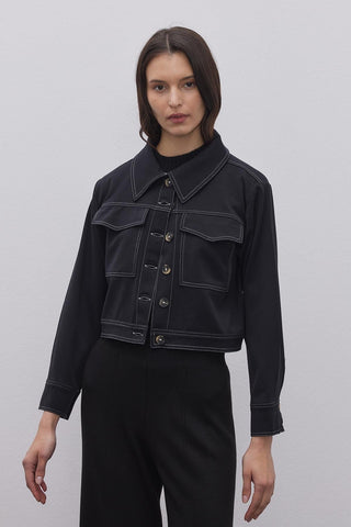 Çift İğne Kadın Gömlek Ceket Siyah - Fahhar Design