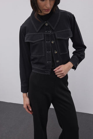 Çift İğne Kadın Gömlek Ceket Siyah - Fahhar Design