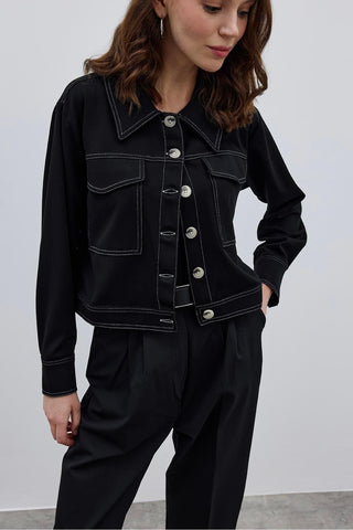 Çift İğne Kadın Gömlek Ceket Siyah - Fahhar Design