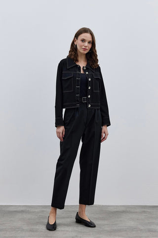 Çift İğne Kadın Gömlek Ceket Siyah - Fahhar Design