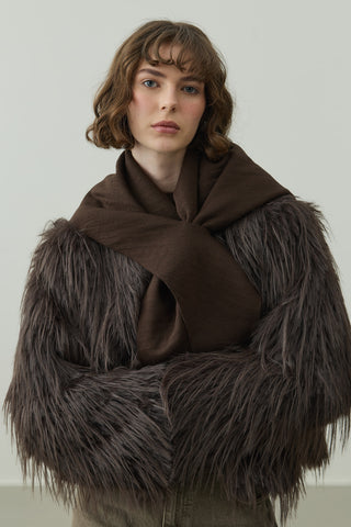 Çift Kat Fular Atkı Kahverengi