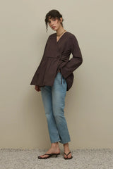 Çift Kat Kruvaze Kimono Acı Kahve