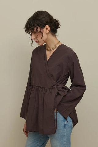 Çift Kat Kruvaze Kimono Acı Kahve