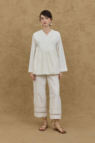 Çift Kat Kruvaze Kimono Ekru - Fahhar Design