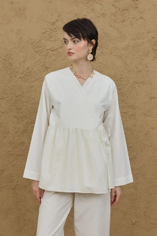 Çift Kat Kruvaze Kimono Ekru