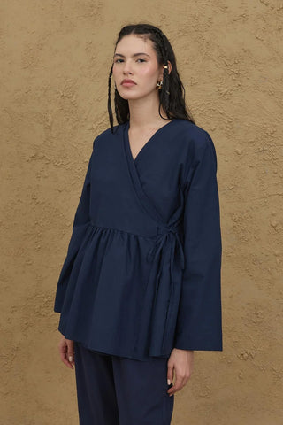 Çift Kat Kruvaze Kimono Lacivert
