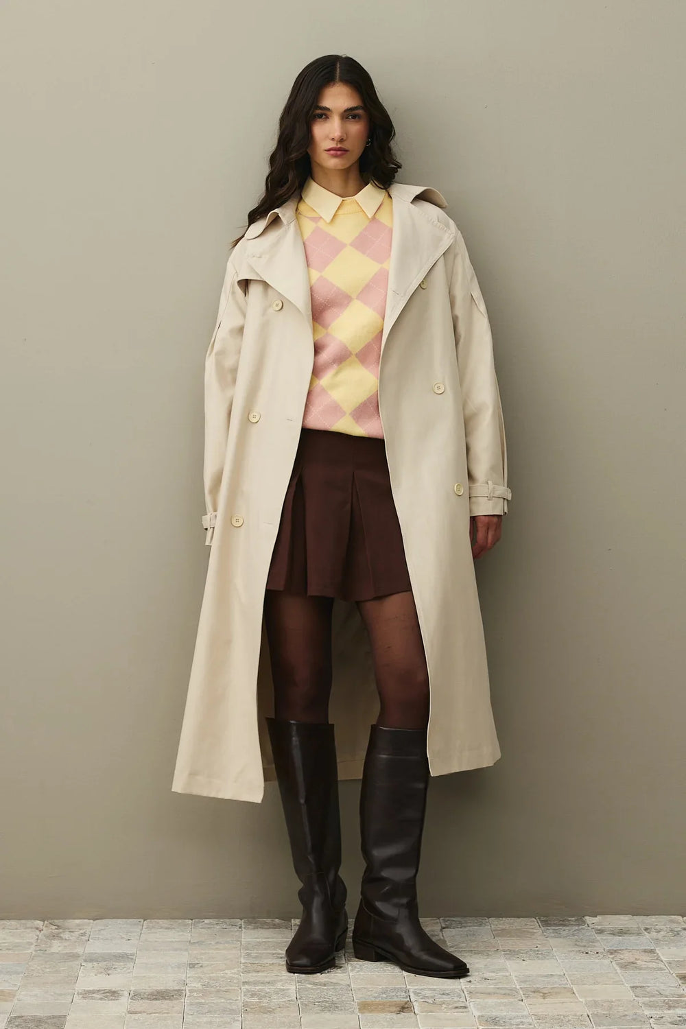 Double Belted Trench Coat Light Beige