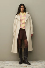 Çift Kemerli Trençkot Açık Bej