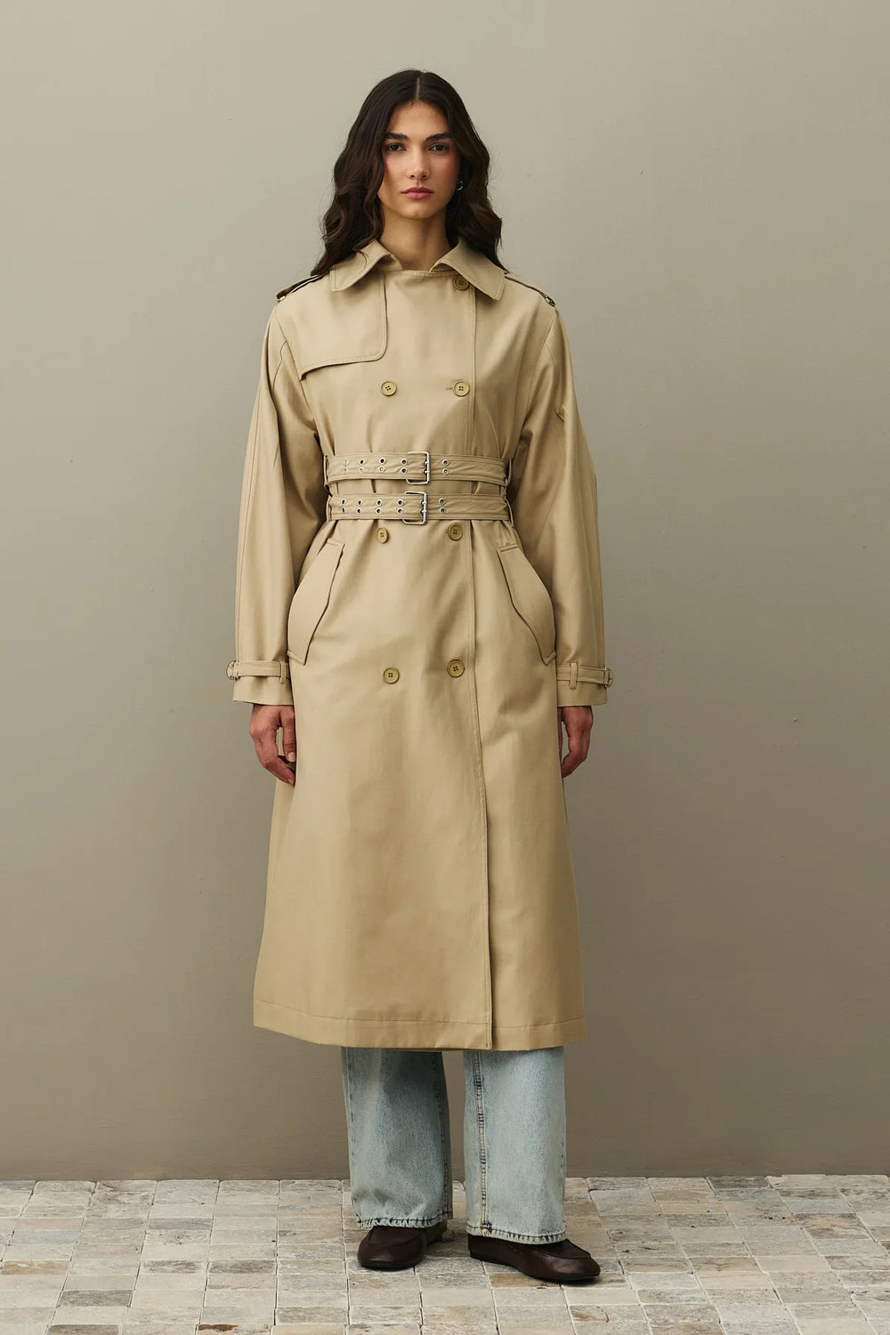 Double Belted Trench Coat Camel