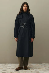 Çift Kemerli Trençkot Siyah