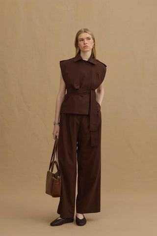 Çift Pilili Pantolon Acı Kahve - Fahhar Design