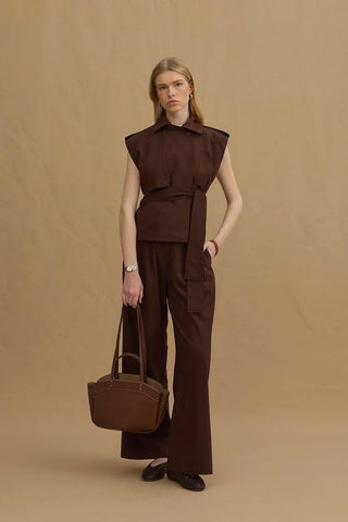 Çift Pilili Pantolon Acı Kahve - Fahhar Design