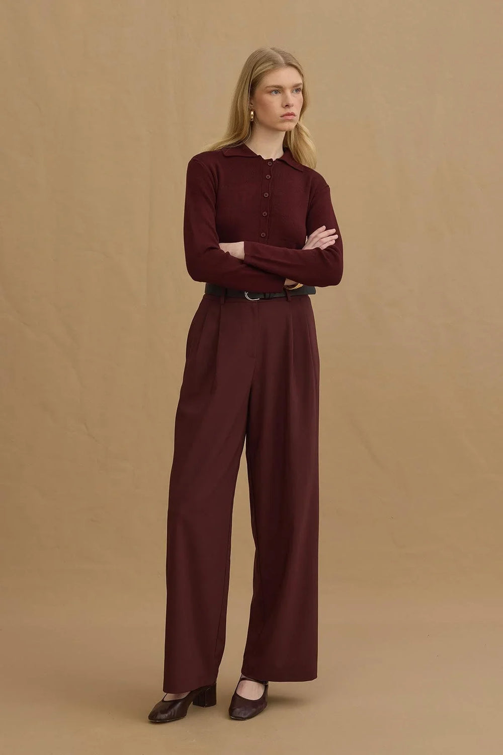 Double Pleated Trousers Burgundy