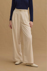 Çift Pilili Pantolon Ekru