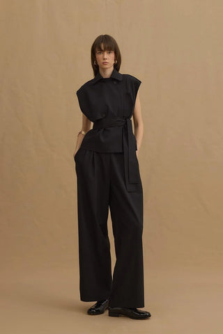 Çift Pilili Pantolon Siyah - Fahhar Design