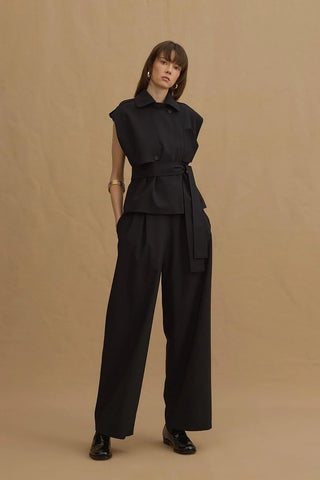 Çift Pilili Pantolon Siyah - Fahhar Design