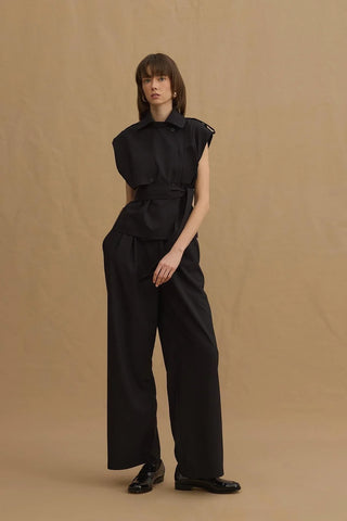 Çift Pilili Pantolon Siyah - Fahhar Design