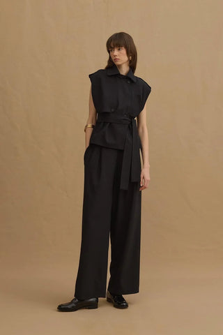 Çift Pilili Pantolon Siyah - Fahhar Design