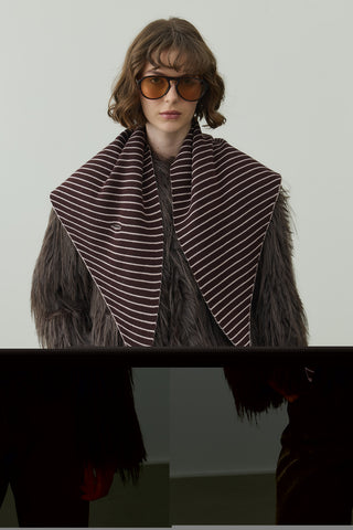 Çift Yönlü Çizgili Fular Atkı Bordo