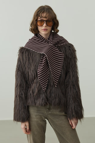 Çift Yönlü Çizgili Fular Atkı Bordo