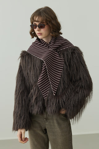 Çift Yönlü Çizgili Fular Atkı Bordo