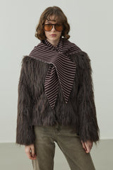 Çift Yönlü Çizgili Fular Atkı Bordo